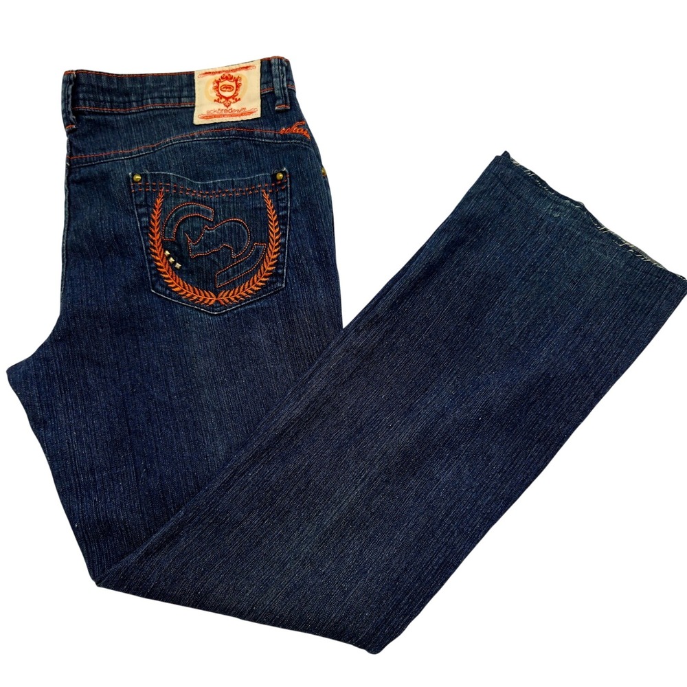 Ecko Red Denim Jeans Womens 9/10 Blue Dark Wash Excellent Flare Logo Y2K Stitch